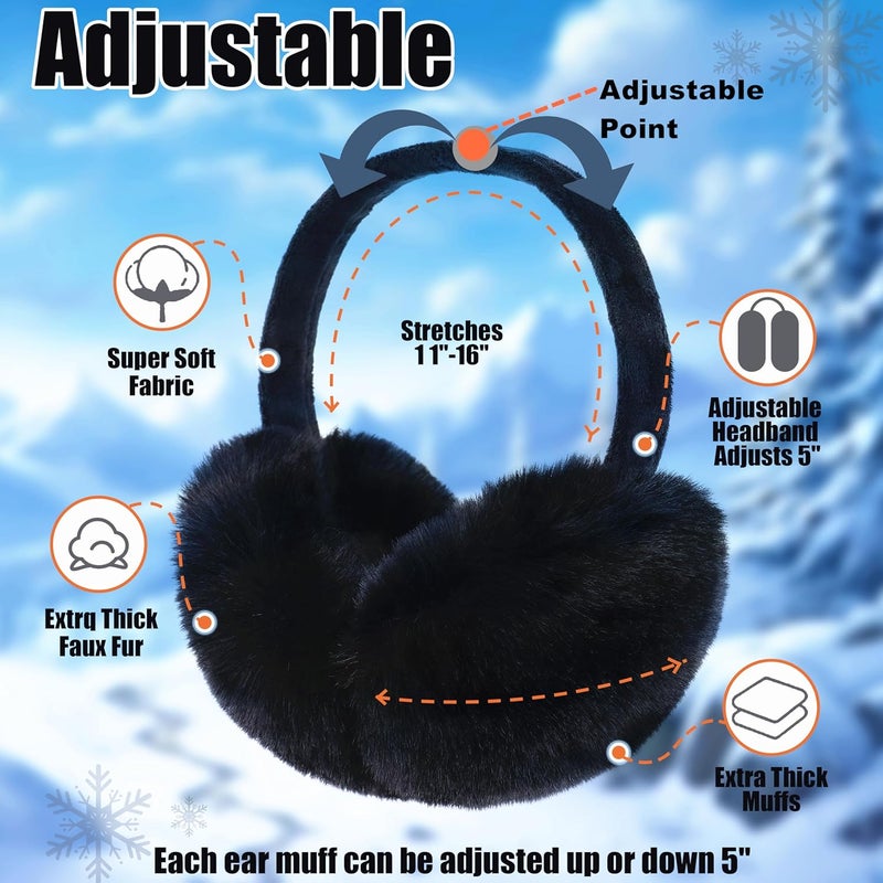 Fsmiling Winter Ear Muffs For Women Fuzzy Earmuffs Adjustable Ear Warmer Foldable - Image 3